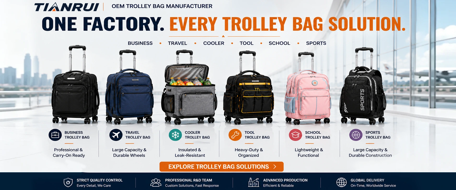 Fabbrica di borse trolley più fresche in Cina - Tianrui OEM/ODM